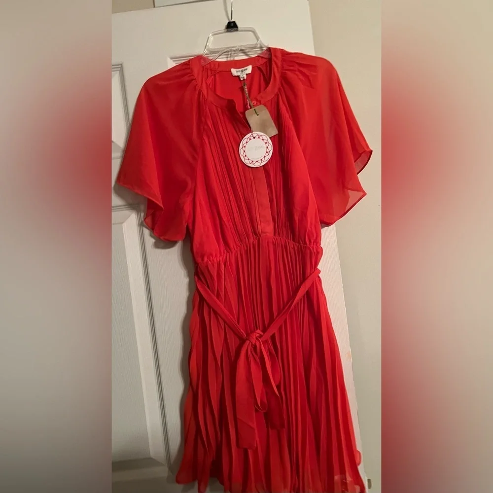 Umgee Boutique Women's Coral Red Soft Pleated Skirt  Tie Dress NWT M #2329